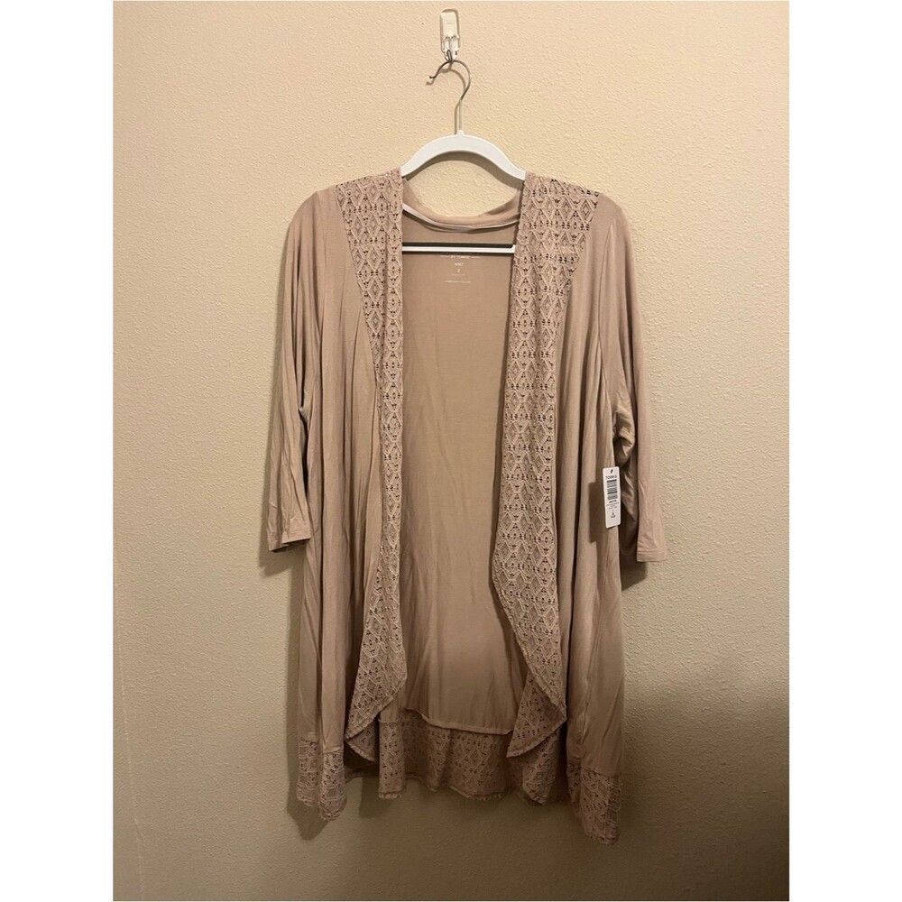 Torrid Light Taupe Open Front Crochet Trim Cardigan size: 2